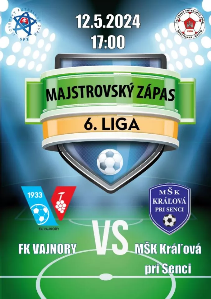 Futbalový zápas FK Vajnory vs. MŠK Kráľová pri Senci